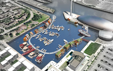 Architect's impression of how the Canting Basin could look by Floating Concepts & BACA Architects